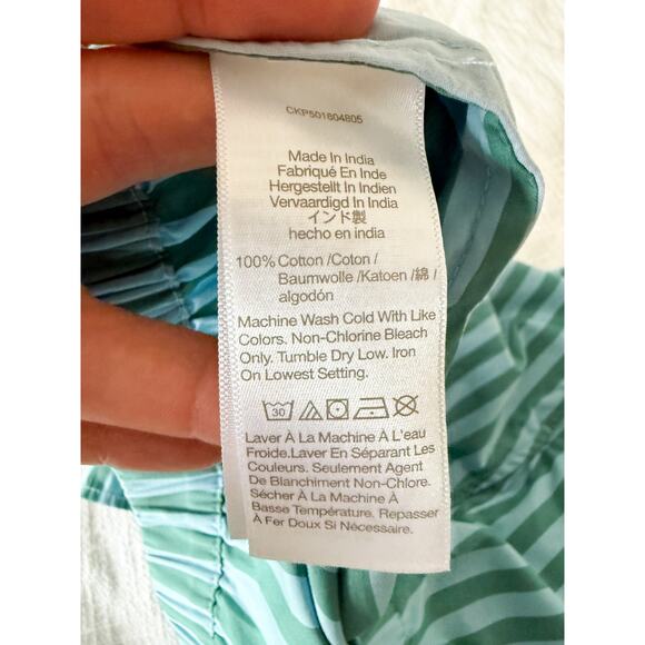Madewell | Curved Hem Pull-On Shorts in Poplin in Bayside Stripe Cool Aqua Sz L - Picture 9 of 10